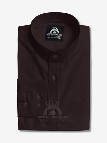 Mandarin Collar Long Sleeve Dark Maroon Shirt
