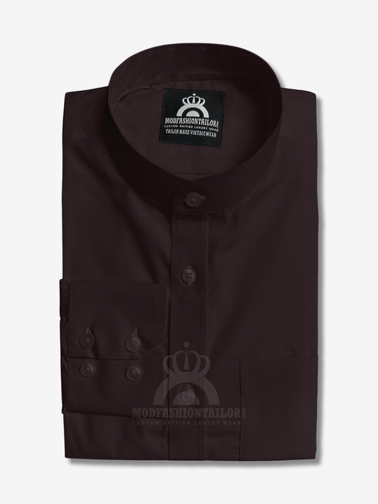 Mandarin Collar Long Sleeve Dark Maroon Shirt