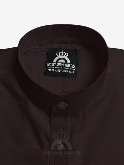 Mandarin Collar Long Sleeve Dark Maroon Shirt