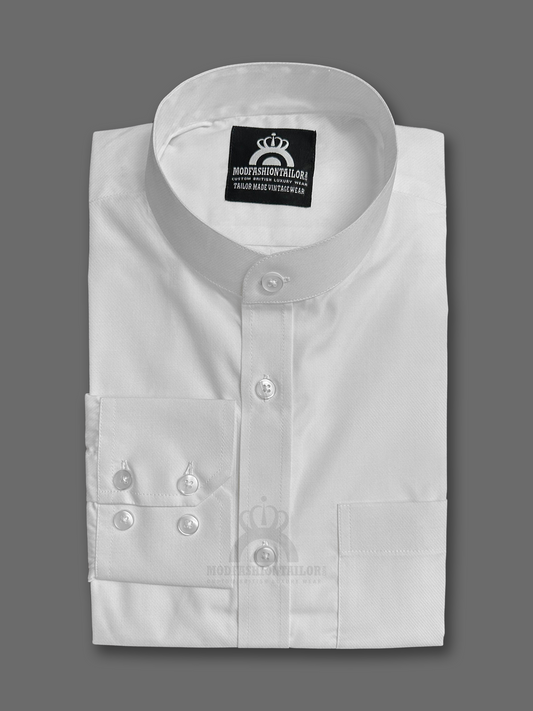 Mandarin Collar Long Sleeve White Shirt