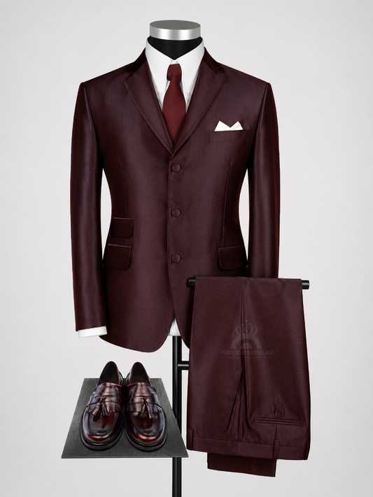 Premium Maroon Tonic 60s Mod Suit | Classic 3 Button Tailored Suit UK