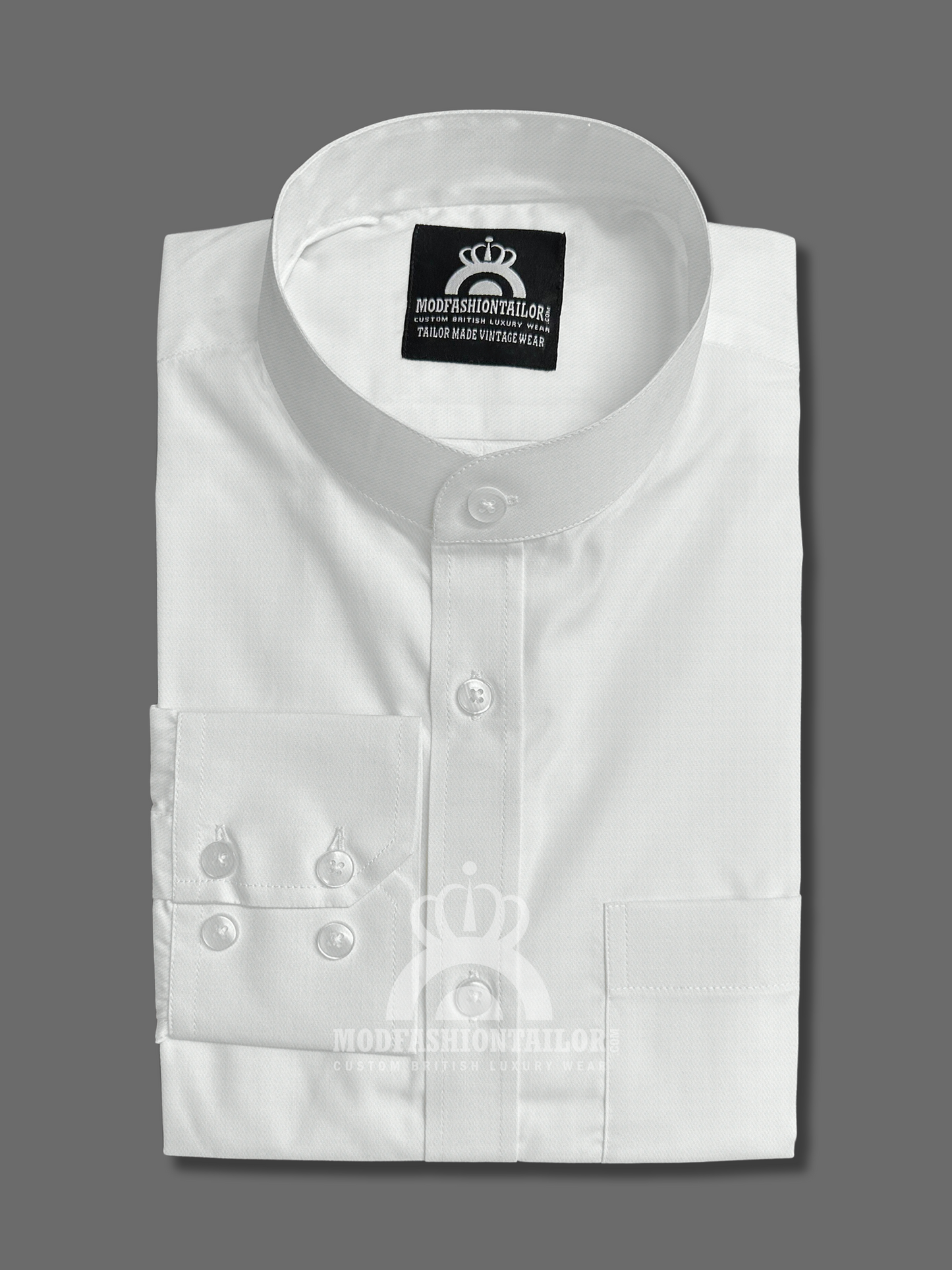 Mandarin Collar Long Sleeve White Shirt