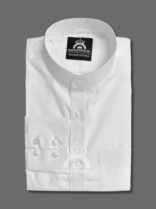 Mandarin Collar Long Sleeve White Shirt