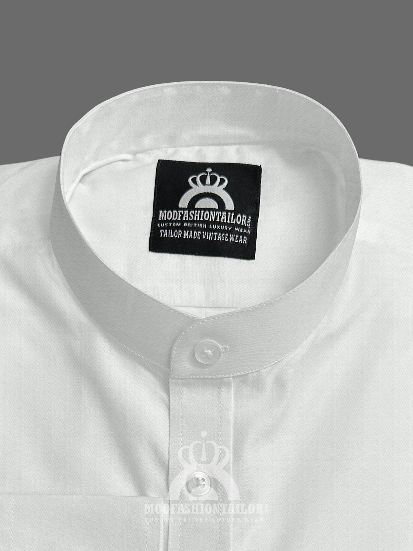 Mandarin Collar Long Sleeve White Shirt