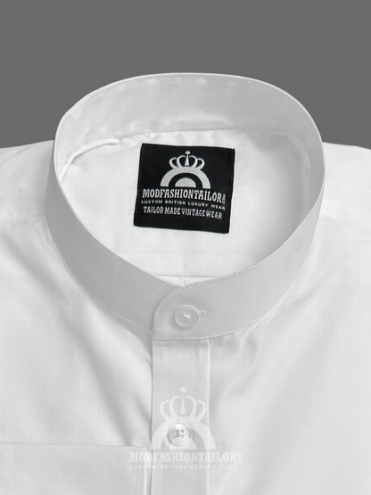Mandarin Collar Long Sleeve White Shirt