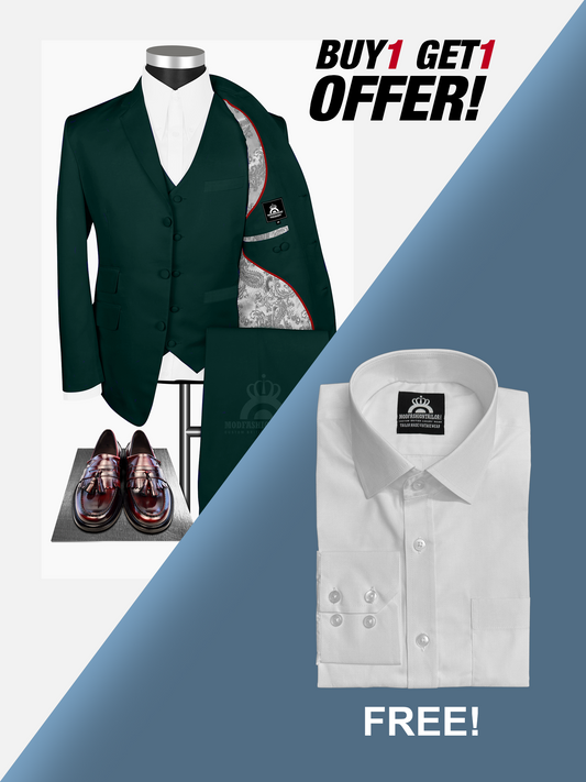 3 Piece Paul Weller Dark Green Mod Suit with Shirt