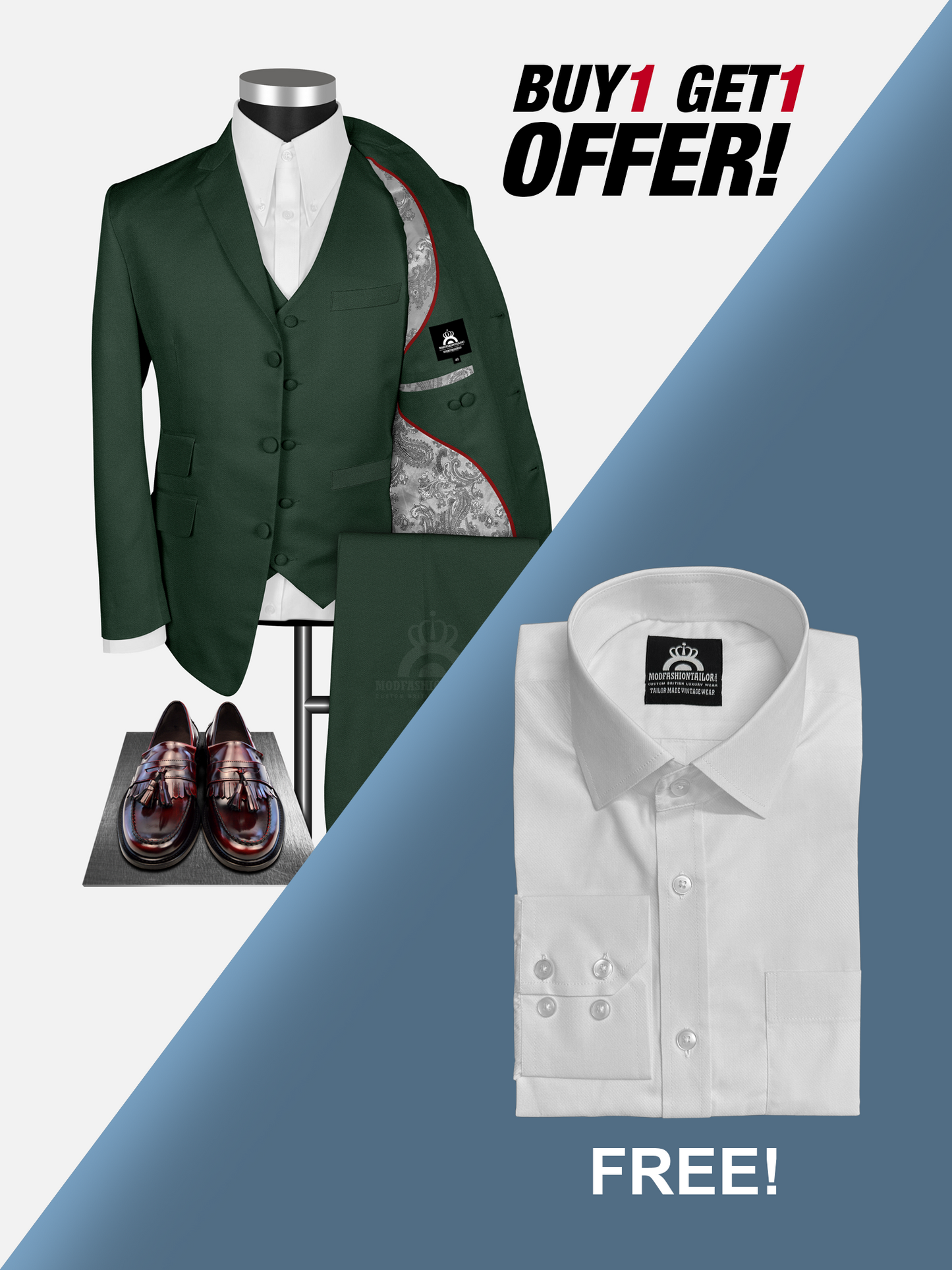 3 Piece Dark Green Mod Suit with Shirt