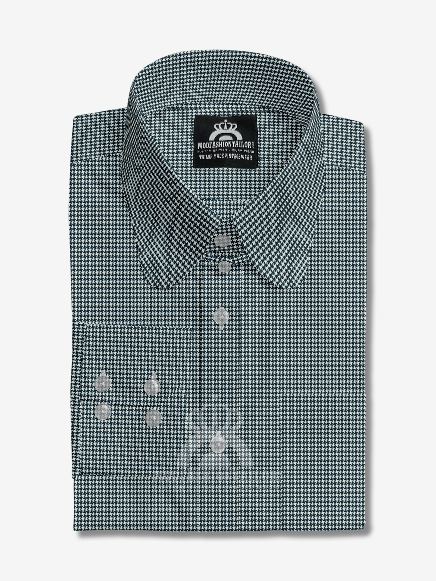 Penny Collar Long Sleeve Blue Dogtooth Shirt
