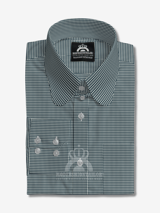 Penny Collar Long Sleeve Blue Dogtooth Shirt