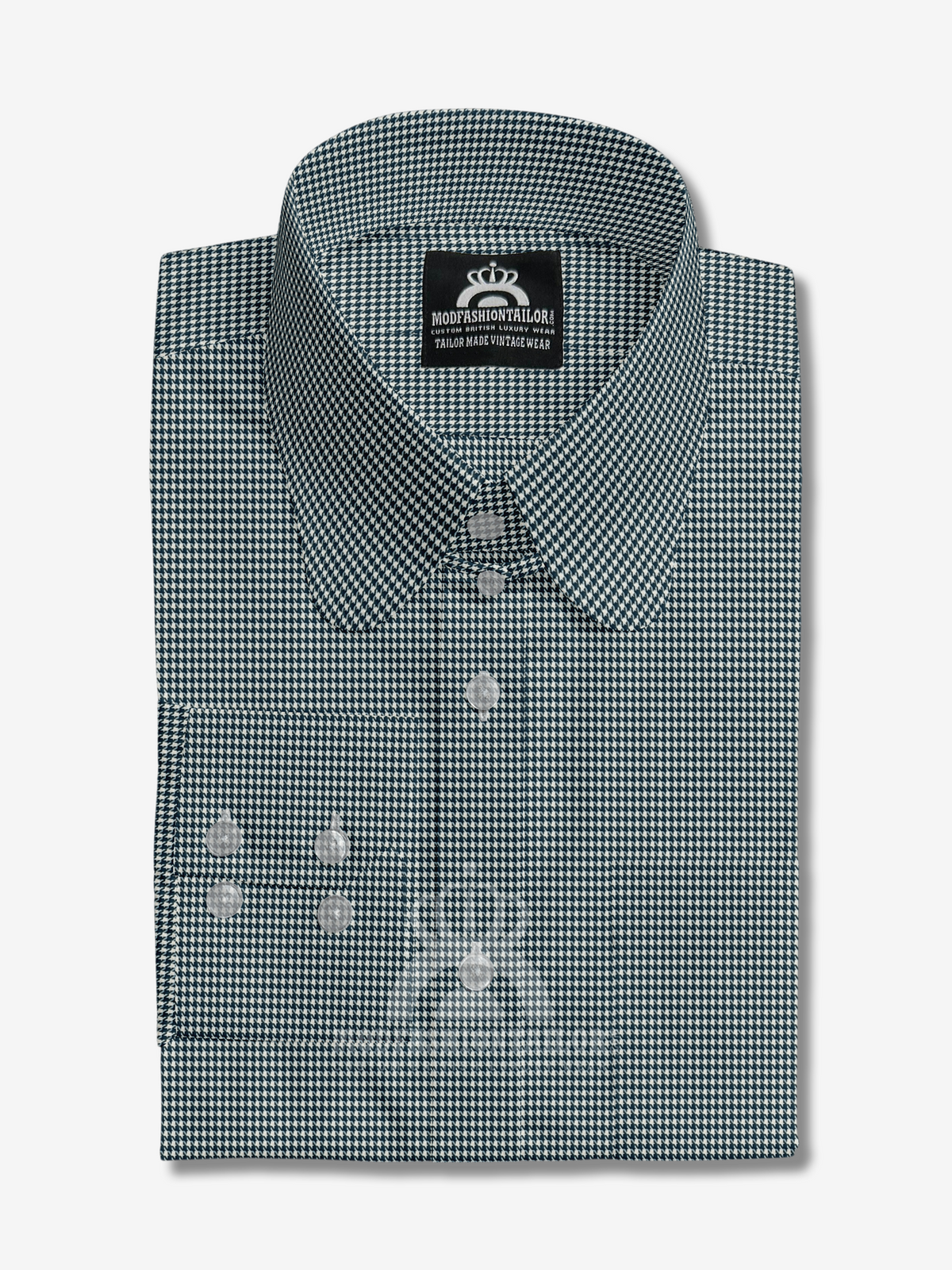 Penny Collar Long Sleeve Blue Dogtooth Shirt
