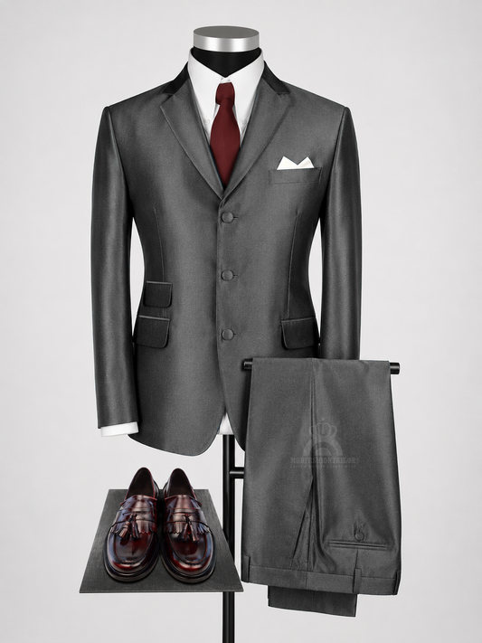 Premium Silver Tonic 60s Mod Suit | Classic 3 Button Tailored Suit UK