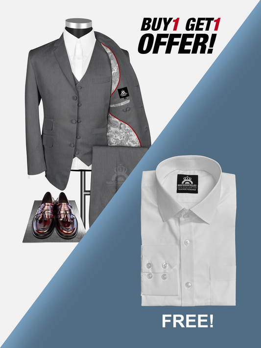 3 Piece Silver Gray 3 Button Mod Suit with Shirt