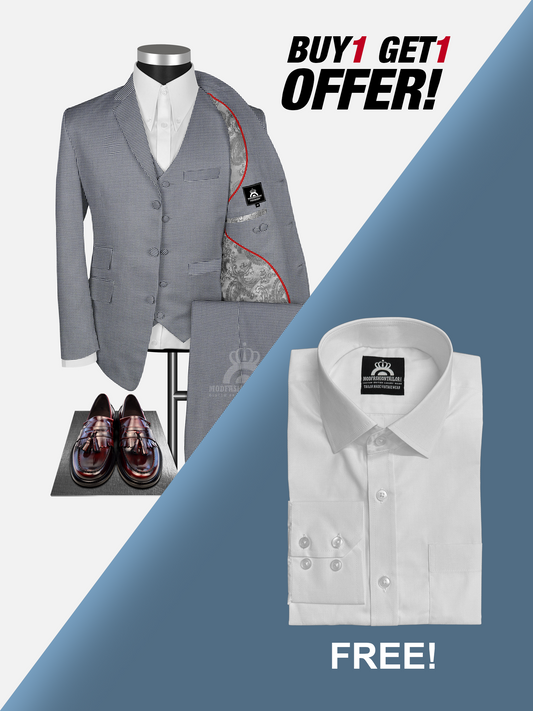 3 Piece Single Breasted Dogtooth Mod Suit with Shirt