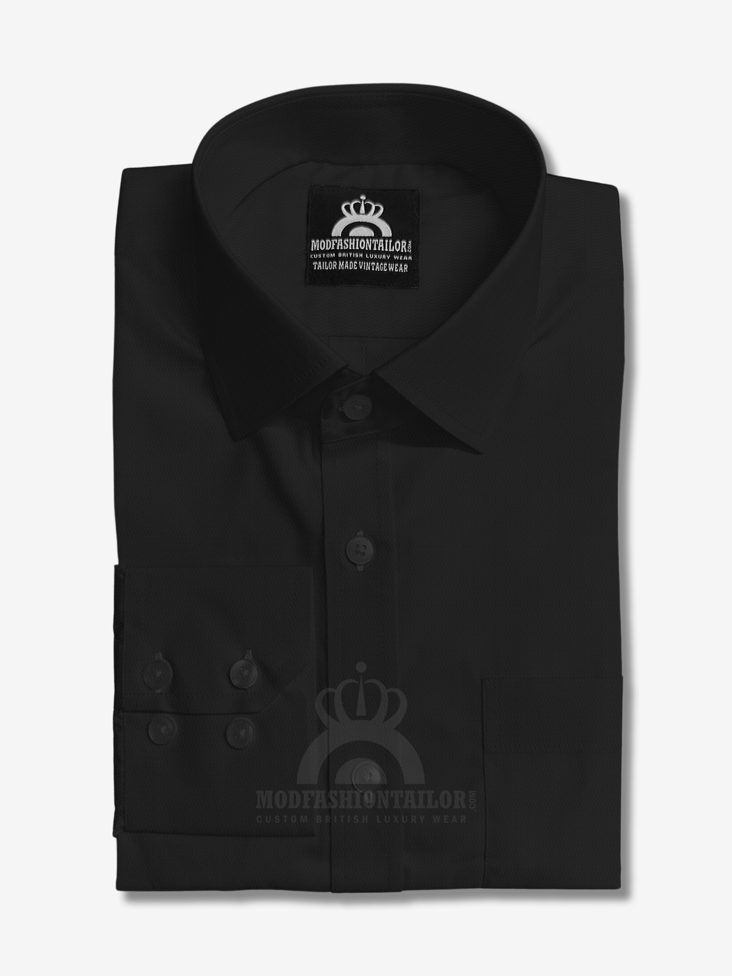 Spread Collar Long Sleeve Black Shirt