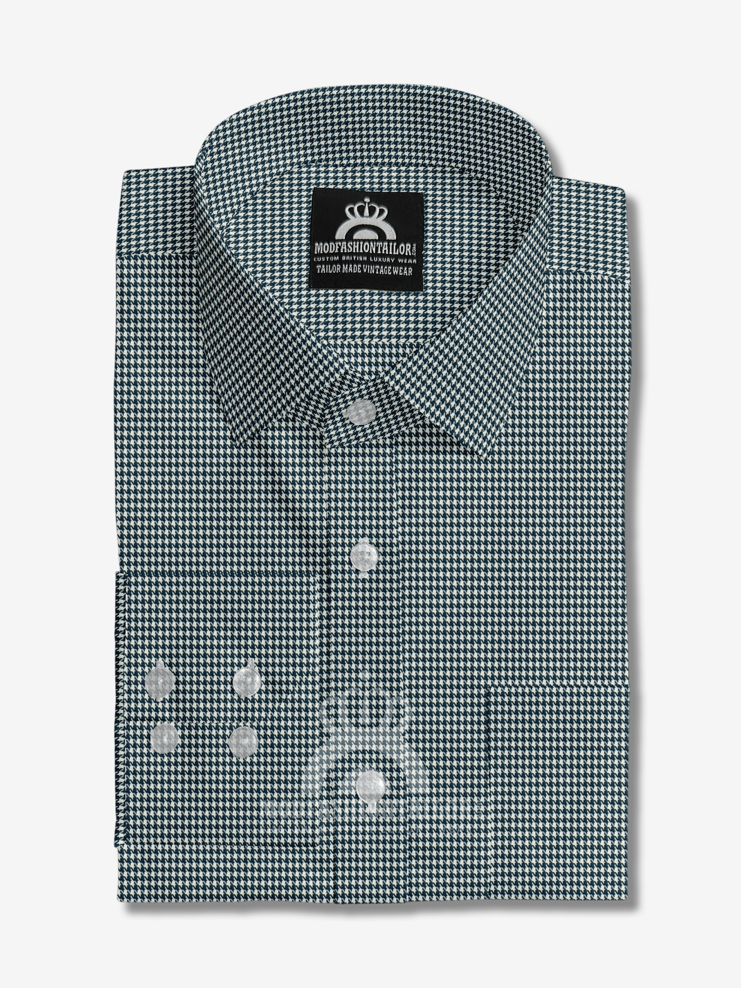 Spread Collar Long Sleeve Blue Dogtooth Shirt