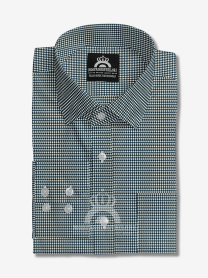 Spread Collar Long Sleeve Blue Dogtooth Shirt