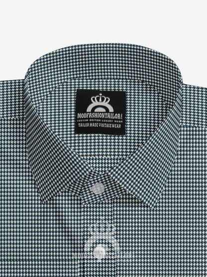 Spread Collar Long Sleeve Blue Dogtooth Shirt