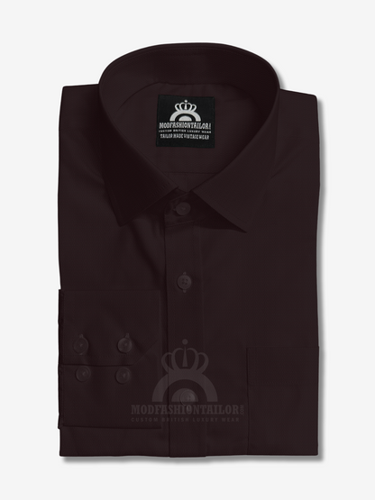 Spread Collar Long Sleeve Dark Maroon Shirt