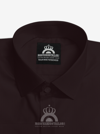 Spread Collar Long Sleeve Dark Maroon Shirt