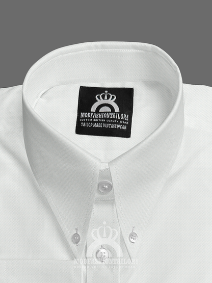 Tab Collar Long Sleeve White Shirt