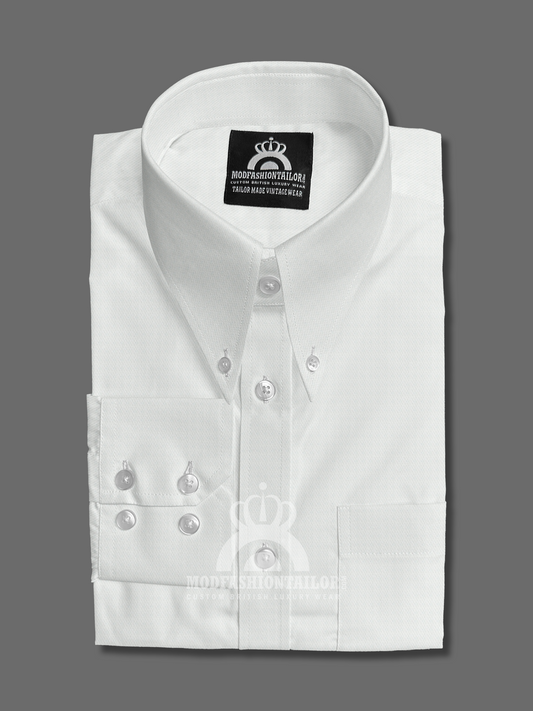 Tab Collar Long Sleeve White Shirt
