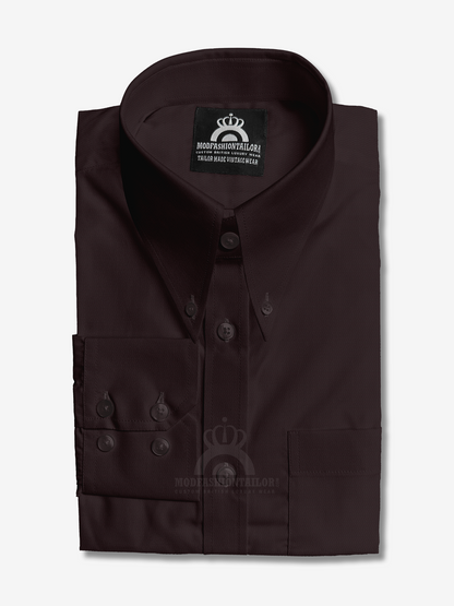 Tab Collar Long Sleeve Dark Maroon Shirt