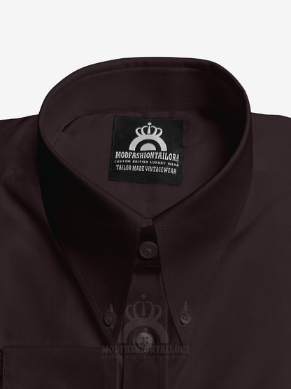 Tab Collar Long Sleeve Dark Maroon Shirt
