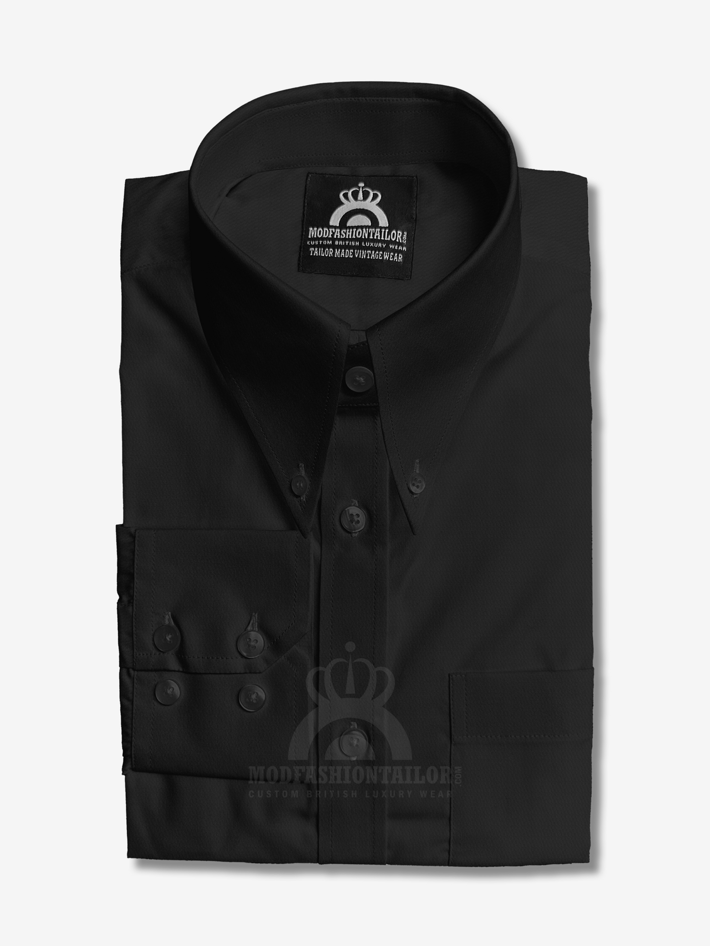 Tab Collar Long Sleeve Black Shirt
