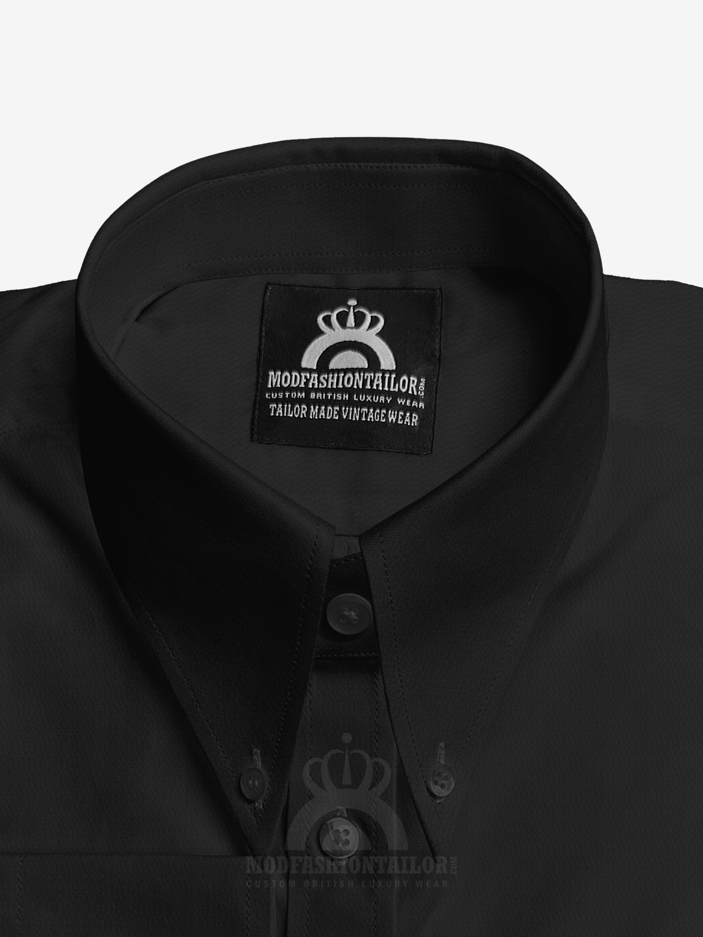 Tab Collar Long Sleeve Black Shirt