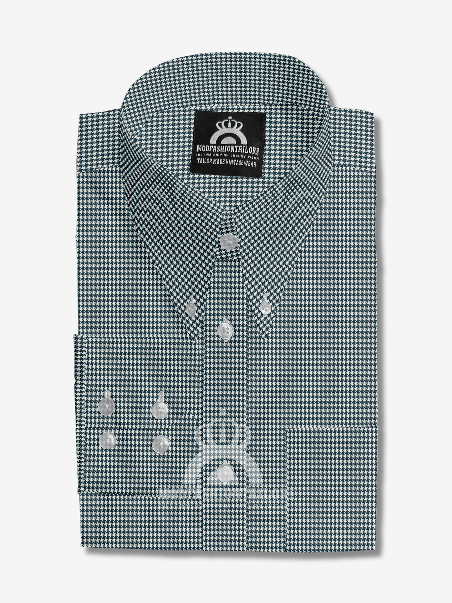 Tab Collar Long Sleeve Blue Dogtooth Shirt