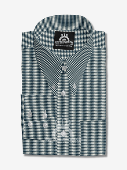 Tab Collar Long Sleeve Blue Dogtooth Shirt