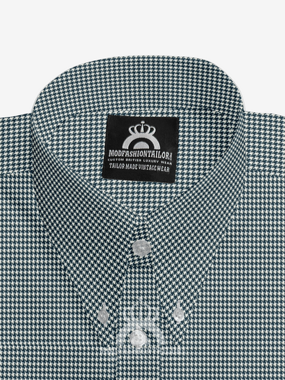 Tab Collar Long Sleeve Blue Dogtooth Shirt