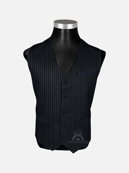 3 Piece White Stripe In Dark Navy Blue Pinstripe Mod Suit