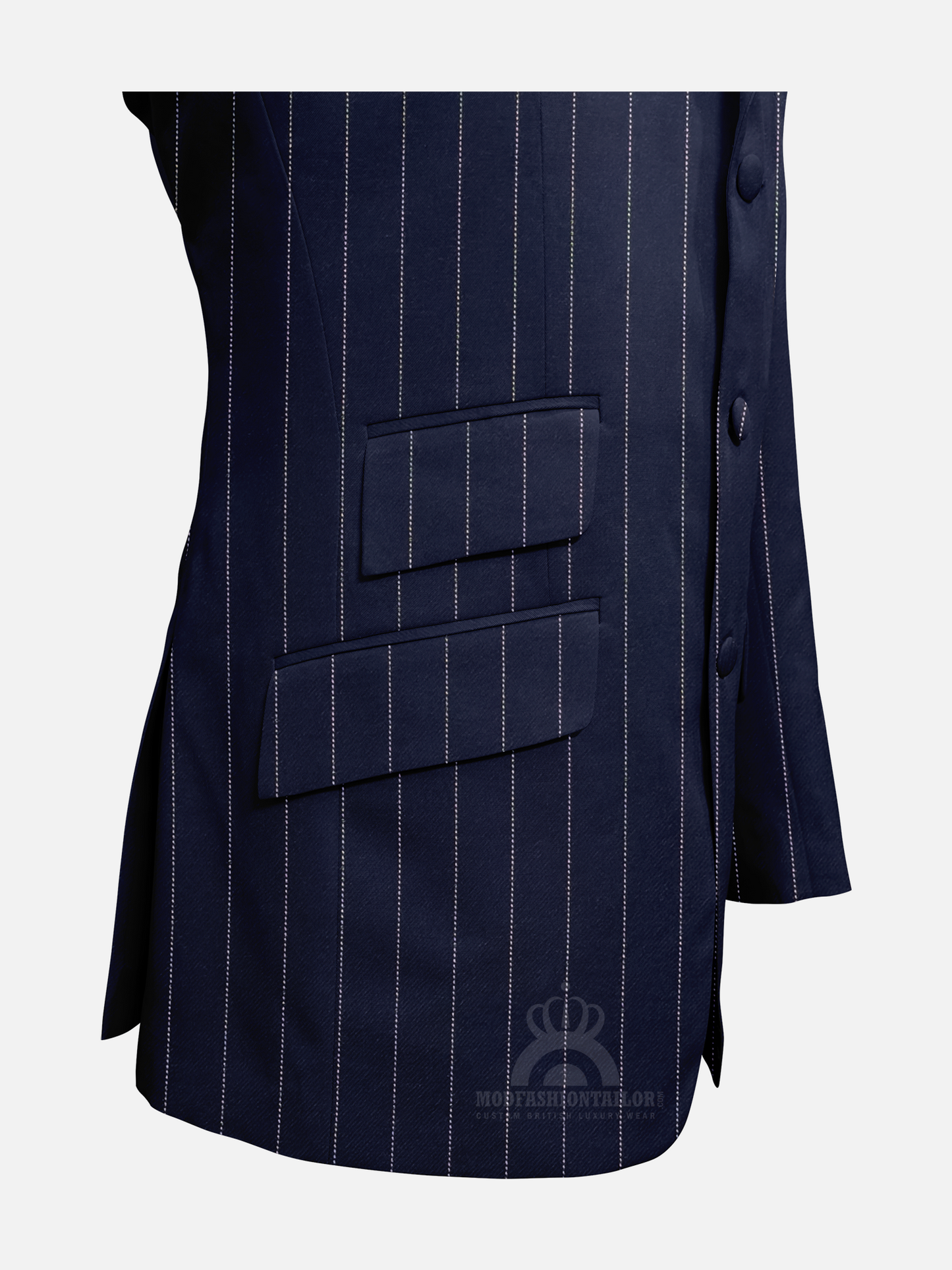 3 Piece White Stripe In Navy Blue Pinstripe Mod Suit