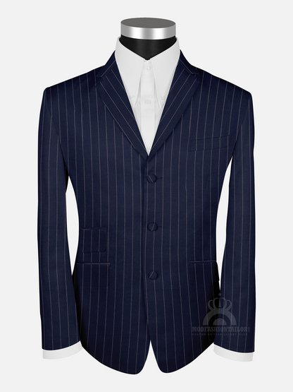 3 Piece White Stripe In Navy Blue Pinstripe Mod Suit