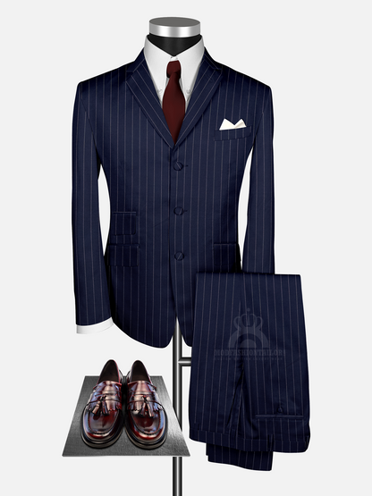 2 Piece White Stripe In Navy Blue Pinstripe Mod Suit