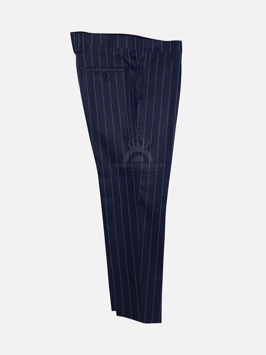 White Stripe In Navy Blue Pinstripe Mod Trouser
