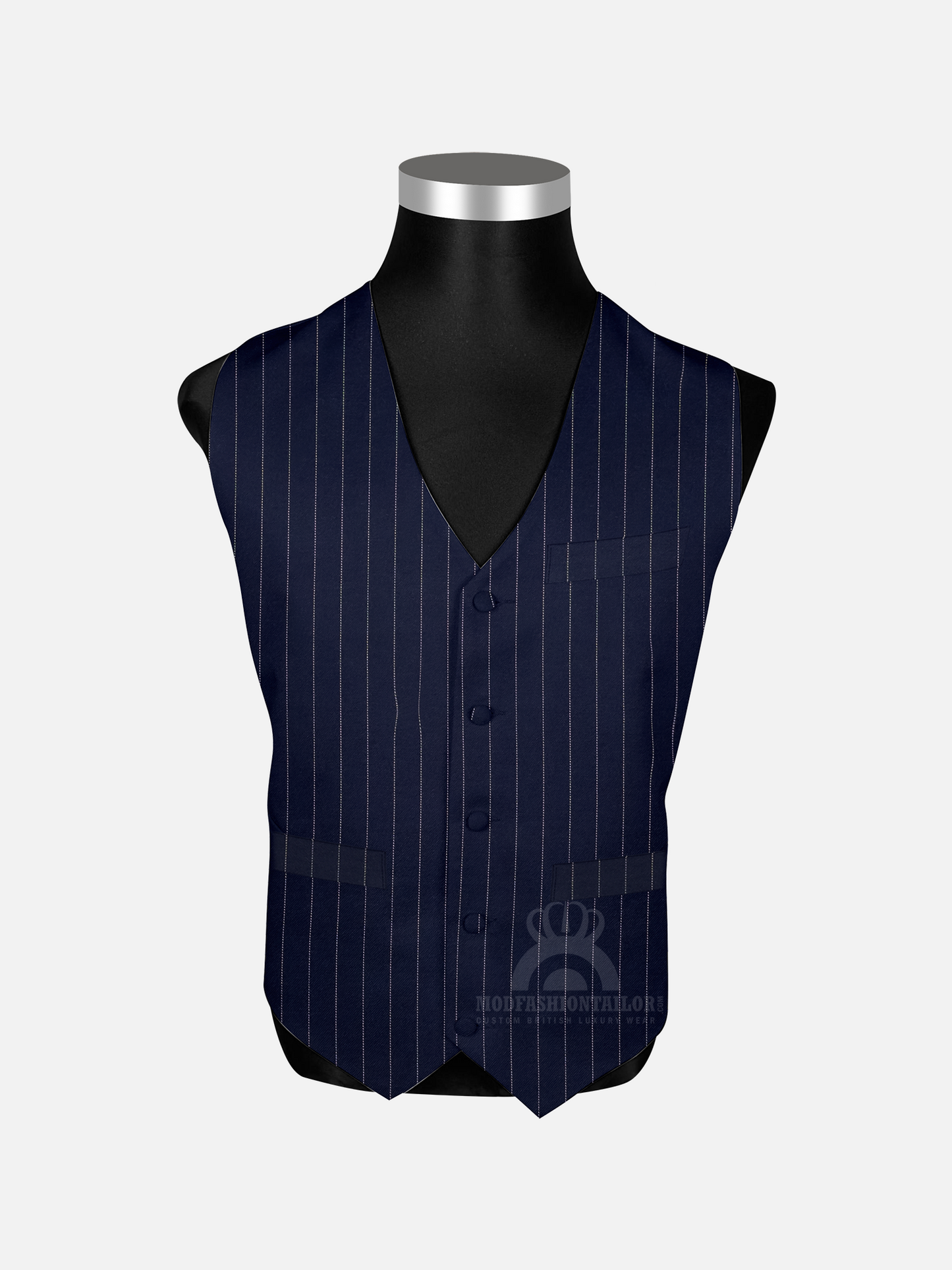 3 Piece White Stripe In Navy Blue Pinstripe Mod Suit with Shirt