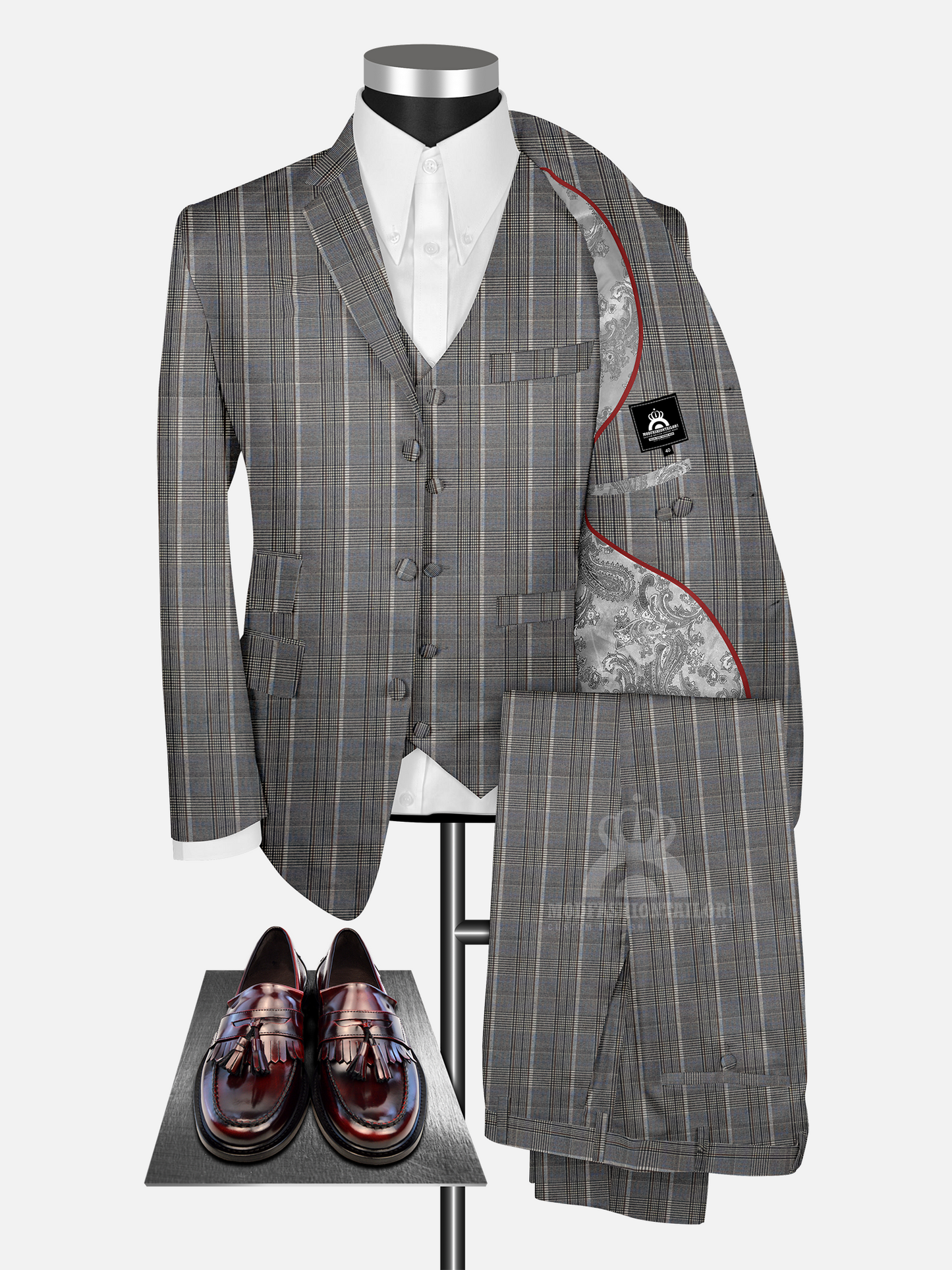 3 Piece Wool Prince of Wales Check Mod Suit with Shirt