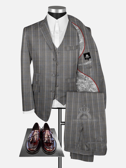 3 Piece Wool Prince of Wales Check Mod Suit with Shirt